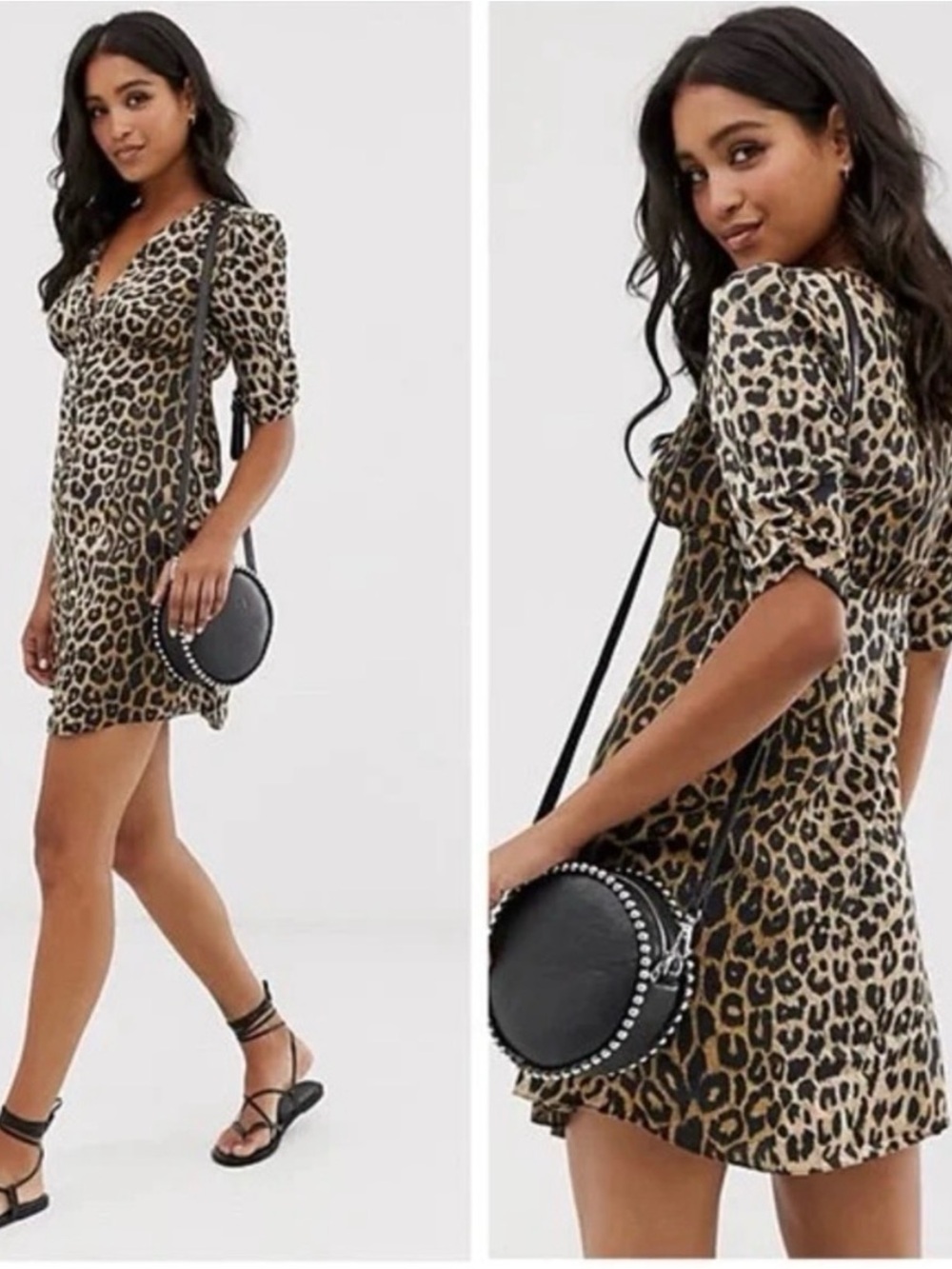 All Saints Leopard Print V-Neck Short Dress - Brown - Picture 3 of 4